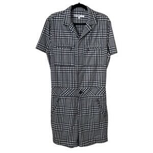 Mr. Turk Romper Jumpsuit Mens Small Black White Plaid Short Sleeve Collared